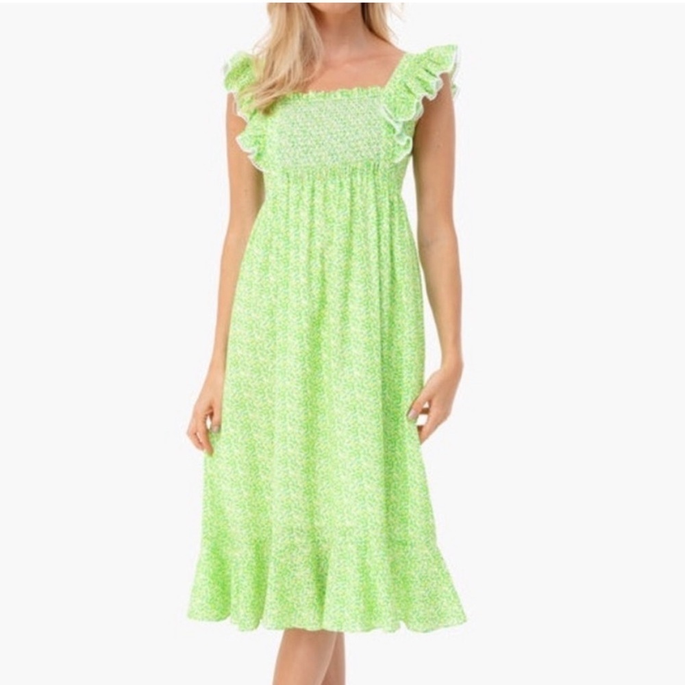 Tuckernuck Lemon Grove Green Yellow Midi Floral Sundress - XS - Hill House Look